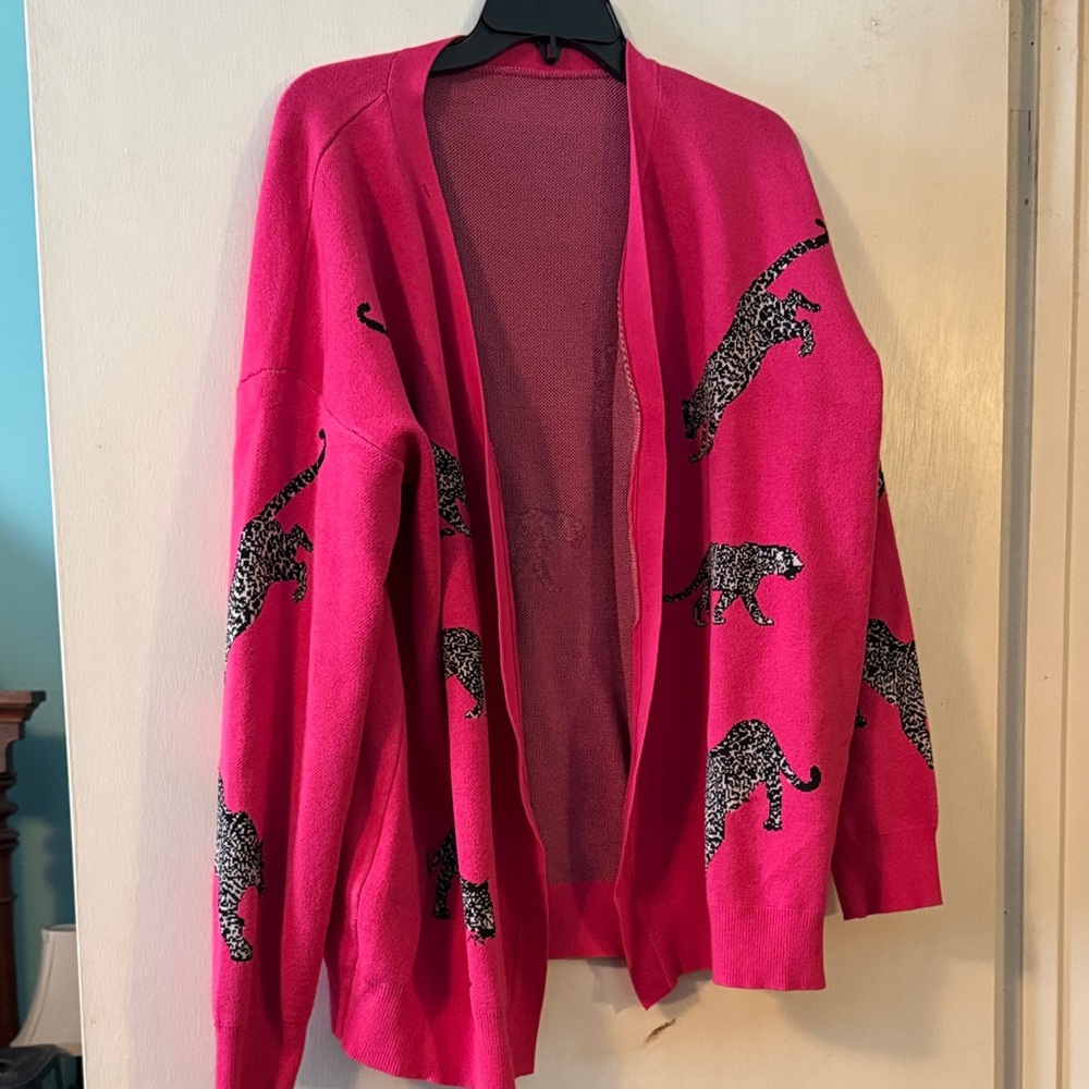 SHEIN Pink Animal Print Cardigan